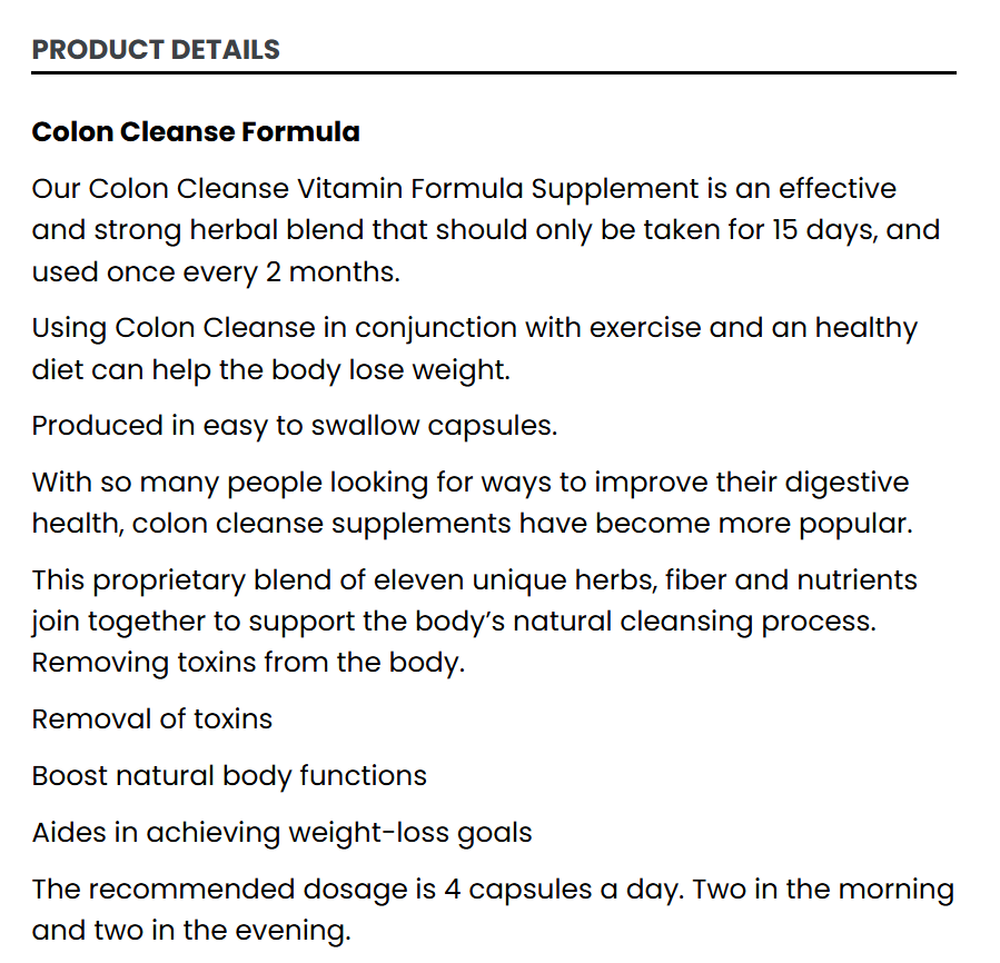 Max Colon Cleanse Formula (60) Capsules