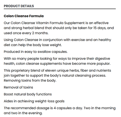 Max Colon Cleanse Formula (60) Capsules