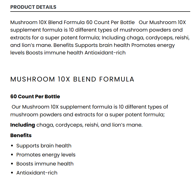 Mushroom 10X Blend Formula (60) Capsules