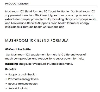 Mushroom 10X Blend Formula (60) Capsules