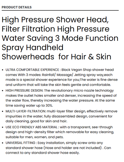 High Pressure UltraSonic Shower Head (Filters Hard Water & More)